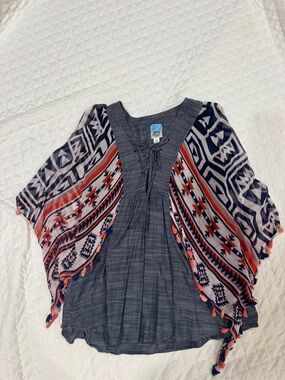 ivy jane Navy Blouse with Red and White Aztec Sleeve Panels